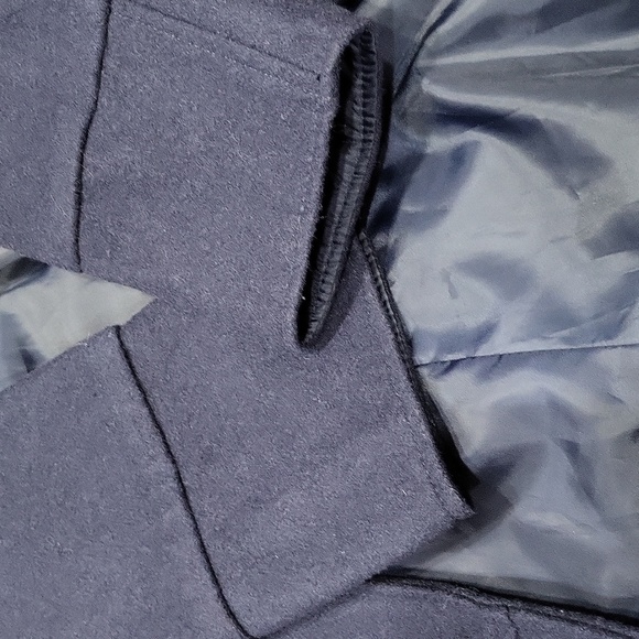 EUC New York Company women's navy blue belted wool blend pea coat wrapcoat layer - Picture 11 of 13